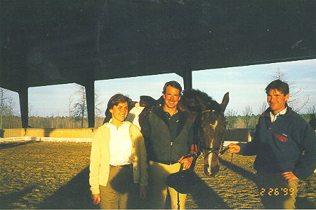 Kathy Lewis with David O'Connor, USET Centennial Olympic Eventing Team Silver Medalist, and Philip Dutton, Australian Centennial Olympic Eventing Team Gold Medalist, at Black Forest Equestrain Center.